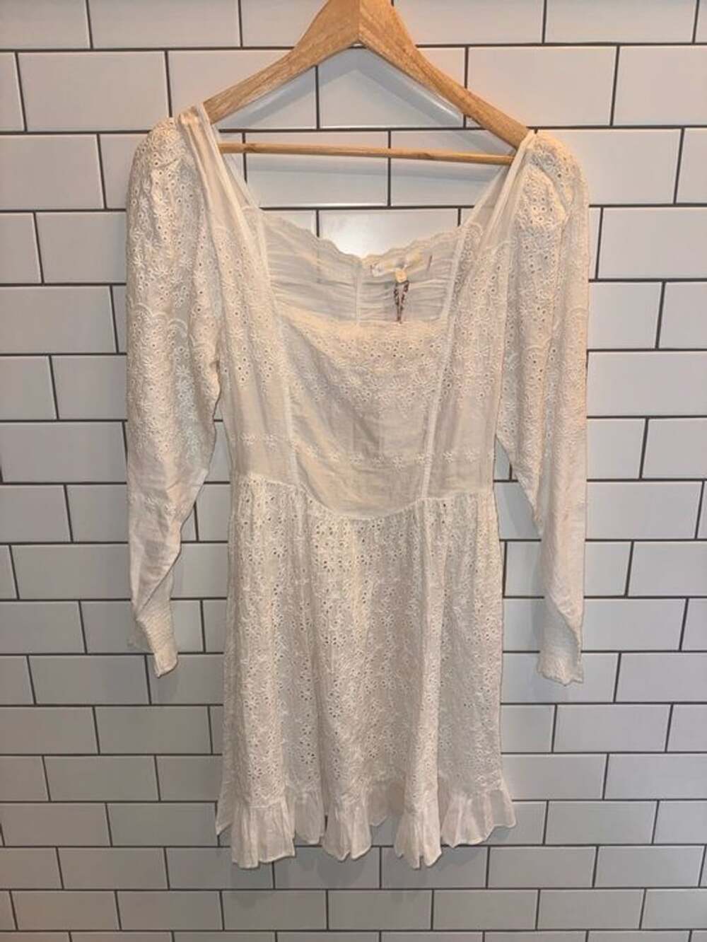 LoveShackFancy Eyelet Mini Dress (White, Size 6) NWT Lining is not included